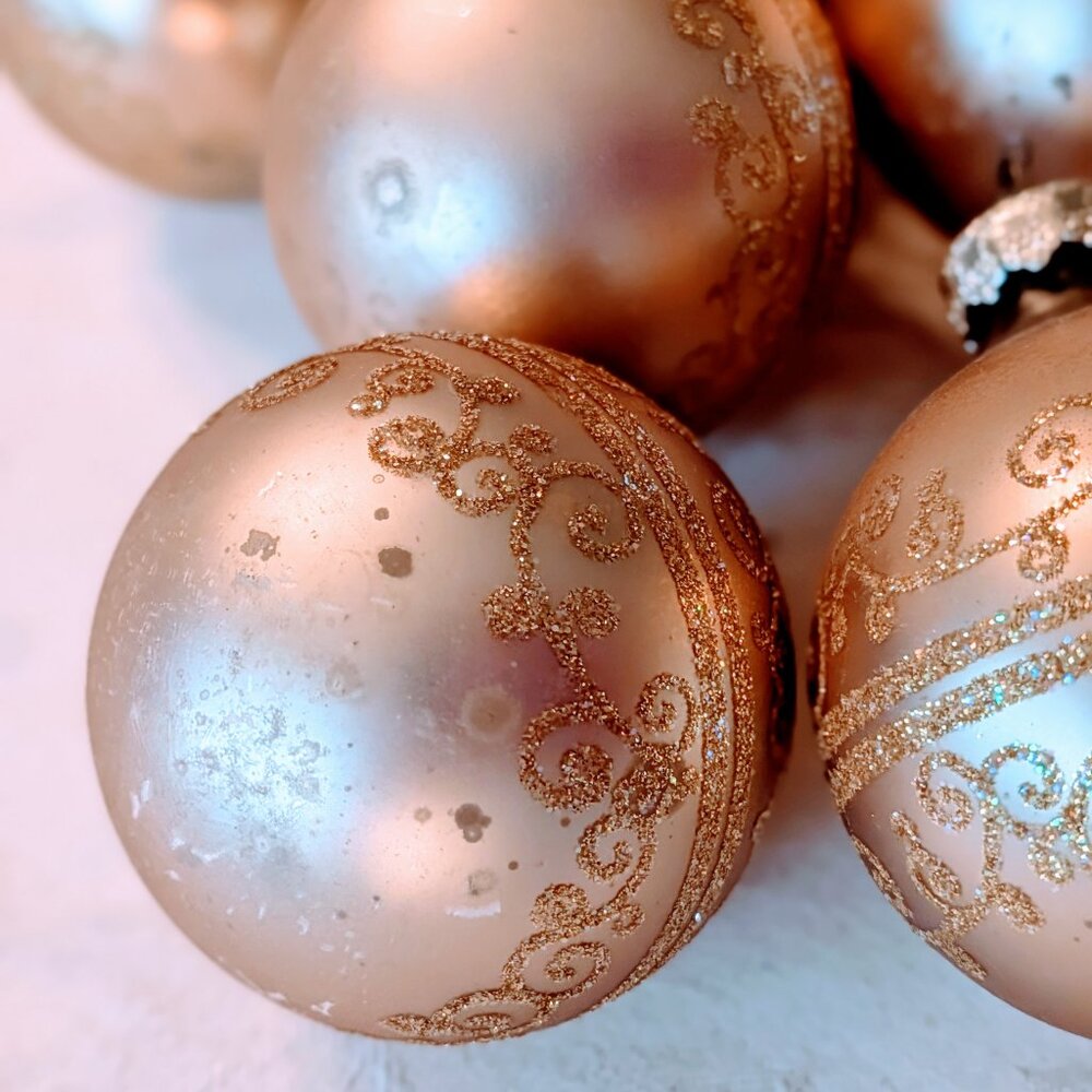 VTG Lot of 14 Rauch Glass Ornaments Champagne Gold Scroll Medium USA Christmas - Picture 7 of 8
